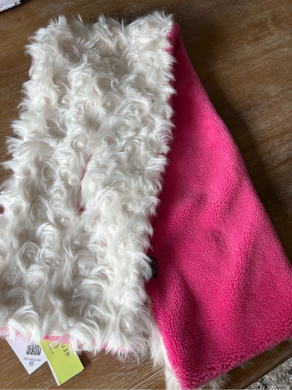 Cozy Faux Fur-Trim Pink Fleece Scarf Wrap
